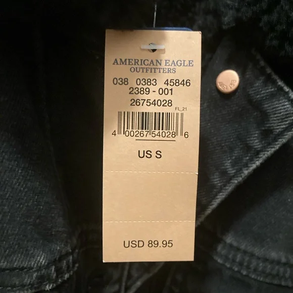 AEO 🦅 Black Sherpa Lined Denim Jacket - Picture 14 of 16